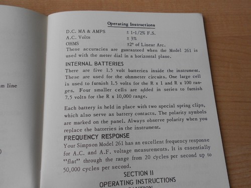 1963 Simpson 261 Volt-Ohm-Millammeter Operators Manual Original - Picture 5 of 10