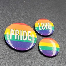 Gay Pride Rainbow Pinback Buttons Love LGBTQ Lot of 3