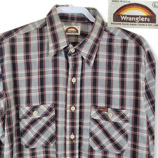 Vintage 70s Wrangler Western Plaid Pearl Snap Shirt L Mens Brown Cowboy USA