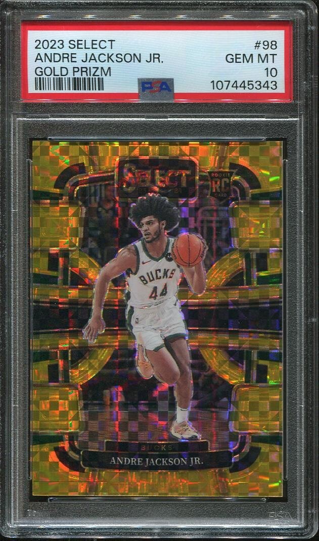 2023 Andre Jackson Jr. Rookie Card PSA 10 Panini Select Gold Prizm /10 #98 Bucks