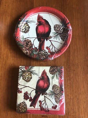 Party Creations Winter Cardinal Paper Plate and Napkin Set NEW