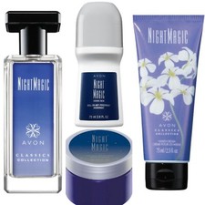 Avon NIGHT MAGIC Cologne, Skin Softener, Hand Cream And Roll-On Set