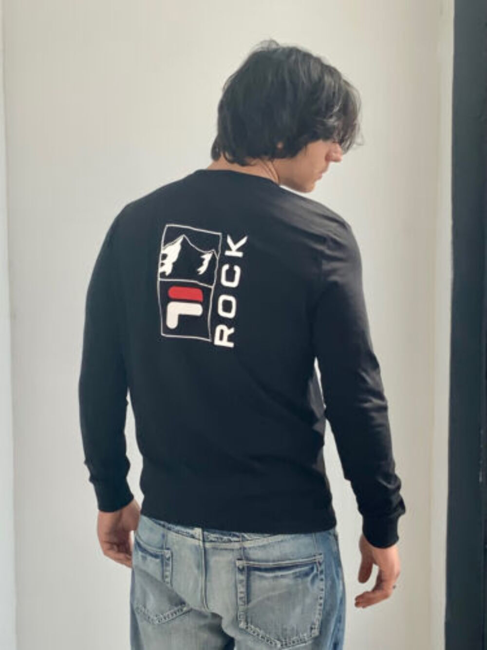 T shirt uomo Fila nera manica lunga nuova con etichetta