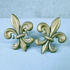 VTG 2 Fleur De Lis Brass/metal Curtain Tie/ Hold Backs 6.5" X 5" Golden color