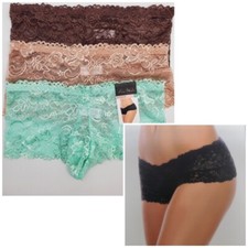 PRIMA VALENTINA 3-Pack Women's Small/XLarge Lace Boy Short Panties Expresso/Nude