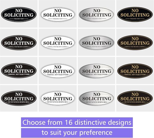 Self-Adhesive 7" x 3" Oval No Soliciting Metal Signs - 2 Pack for Home & Office - Picture 6 of 11