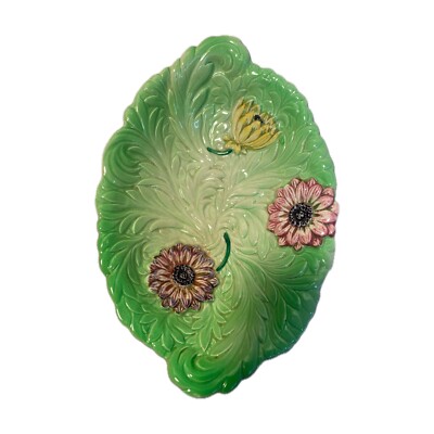 Shorter & Son Leaf Dish Grey and Floral Hand Painted Staffordshire England VGC
