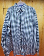 George Men's Long Sleeve Button Down Collar Blue Green and White Dress Shirt M