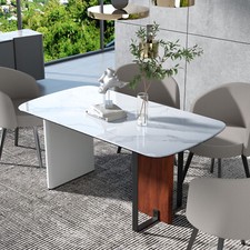 Luxurious Dining Table Artifical Marble Tabletop Iron Pedestal Heavy Duty Tables