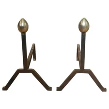 A Pair of American Modernist Andirons in Steel and Iron, circa 1940s