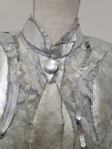 Vintage French Collizioni Silver Lace Disco Party Suit 3pcs/Size M/Oversize - Picture 4 of 18