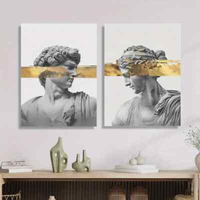 2pcs Golden leaf and plaster Wall Art Canvas Unframed