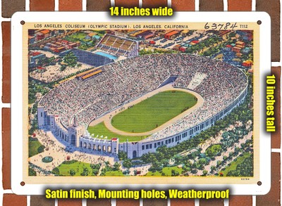 METAL SIGN - California Postcard - Los Angeles Coliseum (Olympic Stadium), Los