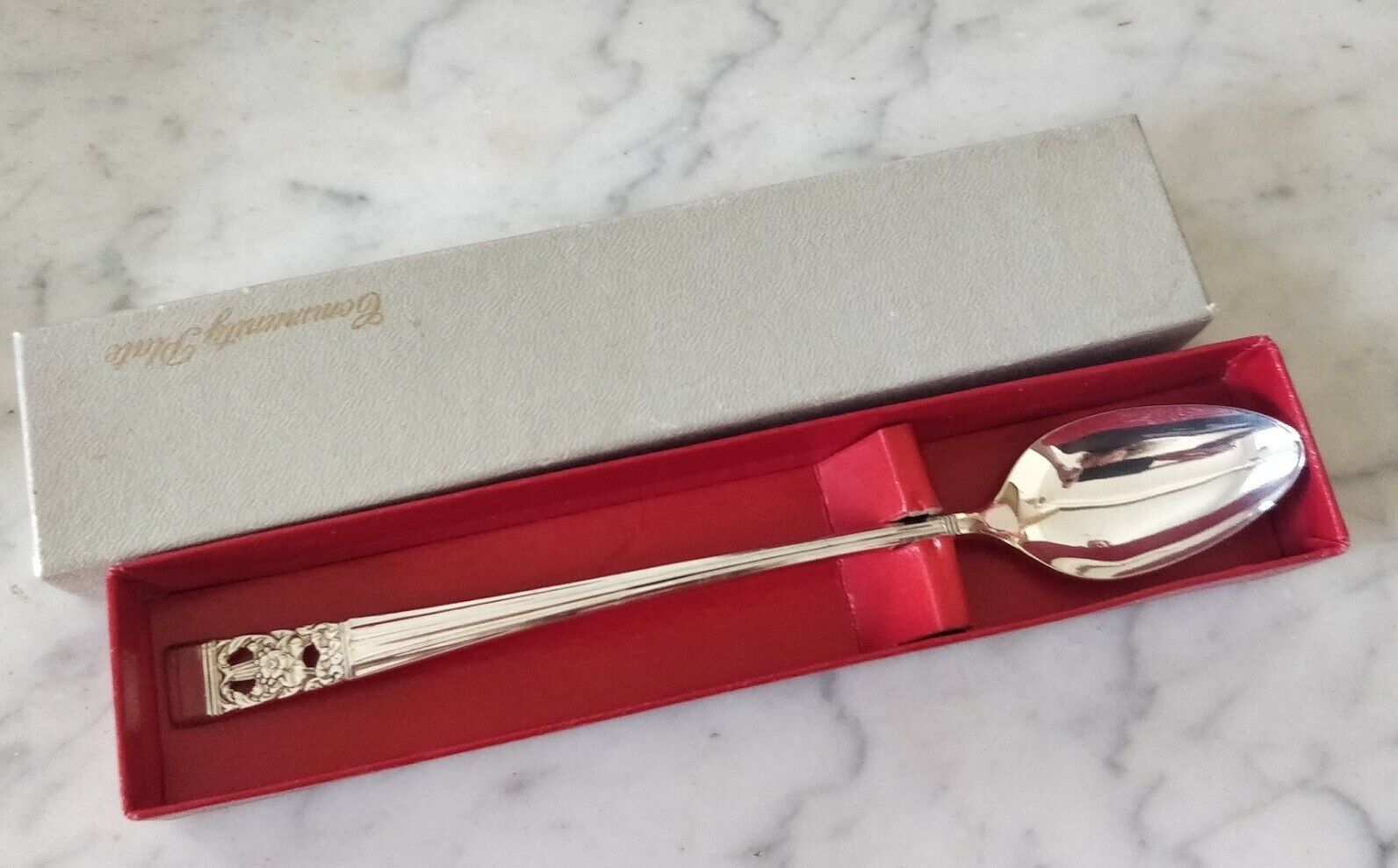 Oneida Community Hampton Court Silver Plated Sundae Ice Cream Tall Glass Spoon 