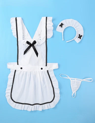 Sexy französische Damenmädchen Schürze Uniform Set Kellner Kostüm Cosplay Kostüm - Bild 7 von 8