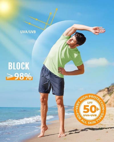 UPF50+ Men's UV Shirts Short Sleeve Quick Dry Performance Gym Workout Athletic T - Picture 105 of 139