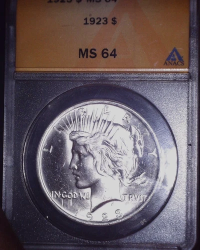 1923 Peace Silver Dollar ANACS MS 64, Frosty Back, Way Under Graded