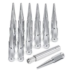 24 PCS Chrome Spike Lug Nuts 14x1.5 Fit Chevy Silverado Tahoe 4.4" Tall w/ Key