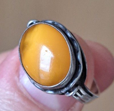 Vintage 835 Silver Ring Butterscotch Bakelite Honey Cabochon Europe c.1950(если