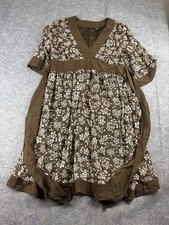 NWT GNW Womens 16 Chiffon Brown V Neck Back Tie Floral Flutter Dress Cottagecore