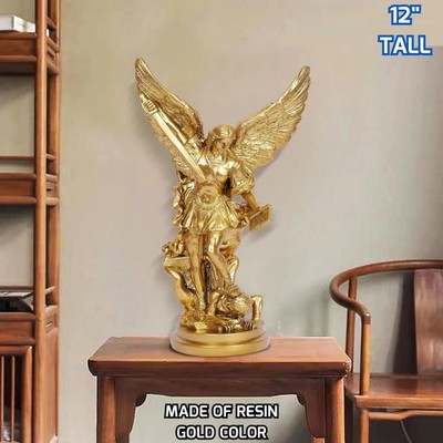 12 inch Gold St Michael Archangel Statue San Miguel Arcangel Figurines Sculpture