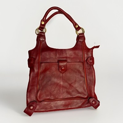 Ameri Leather Red Leather Judelle Satchel Purse Large Expandable Shoulder Bag