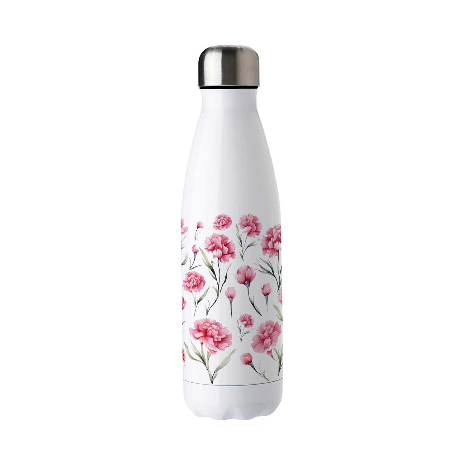 Pink Floral Stainless Steel Water Bottle - Pretty Pink Carnations Gifts for Her