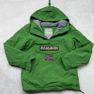 Napapijri Rainforest Anorak Jacket Men Medium Green Fleece Lined Pullover Hooded