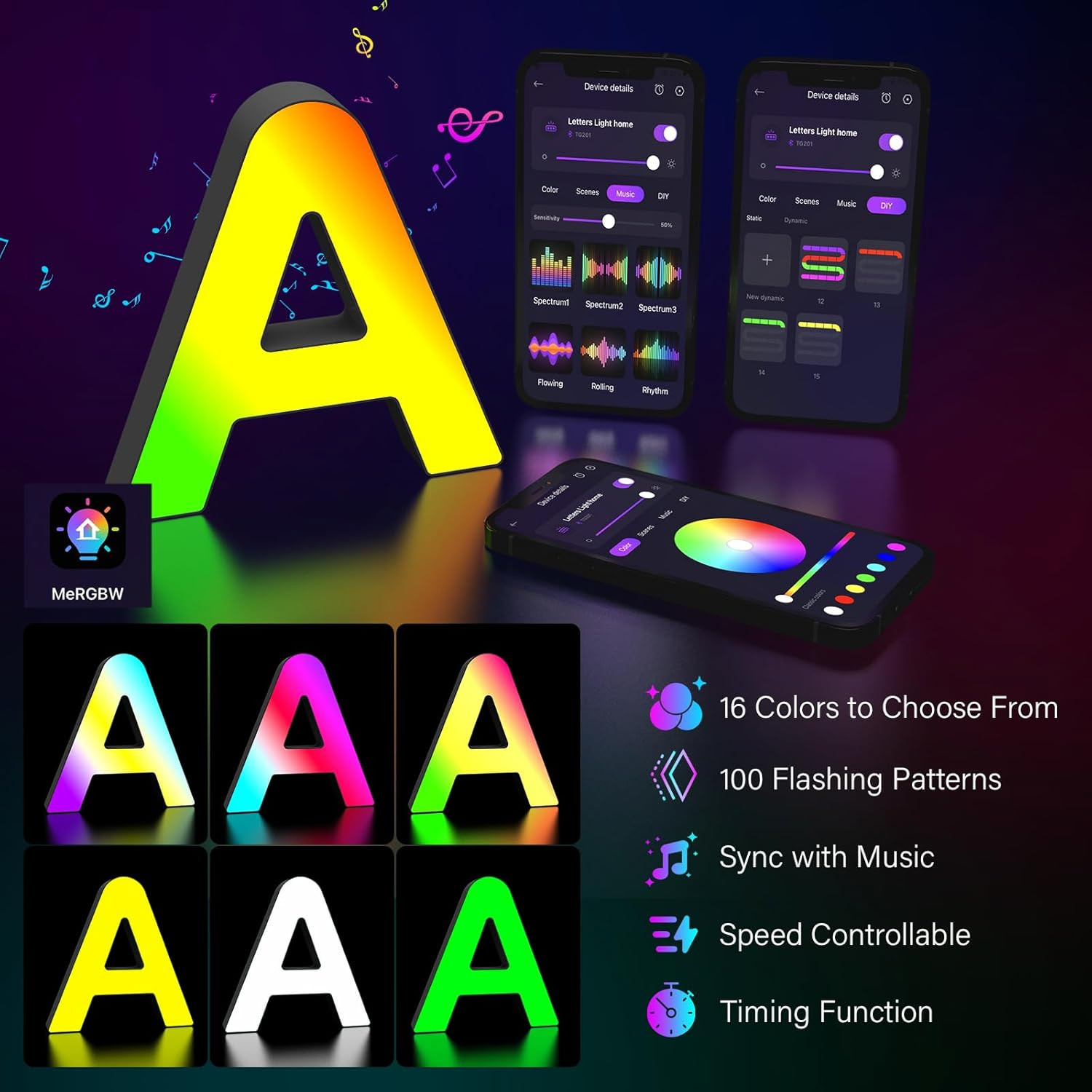 Lettera C Luminosa Decorativa LED RGB - Smart Home Decor USB - 3