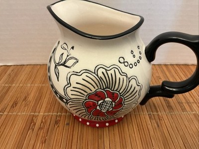 Dutch Wax Creamer Coastline Imports Hand-Painted Vintage Red, Black, Off White