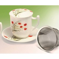 Teetasse Mit Sieb Caprice Mohnblumen FüR 0,38L Weiß Rot Porzellan Tealogic