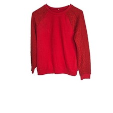 Kids Red Textured Sleeve Sweatshirt Size 160 Crewneck Knit Pattern Casual