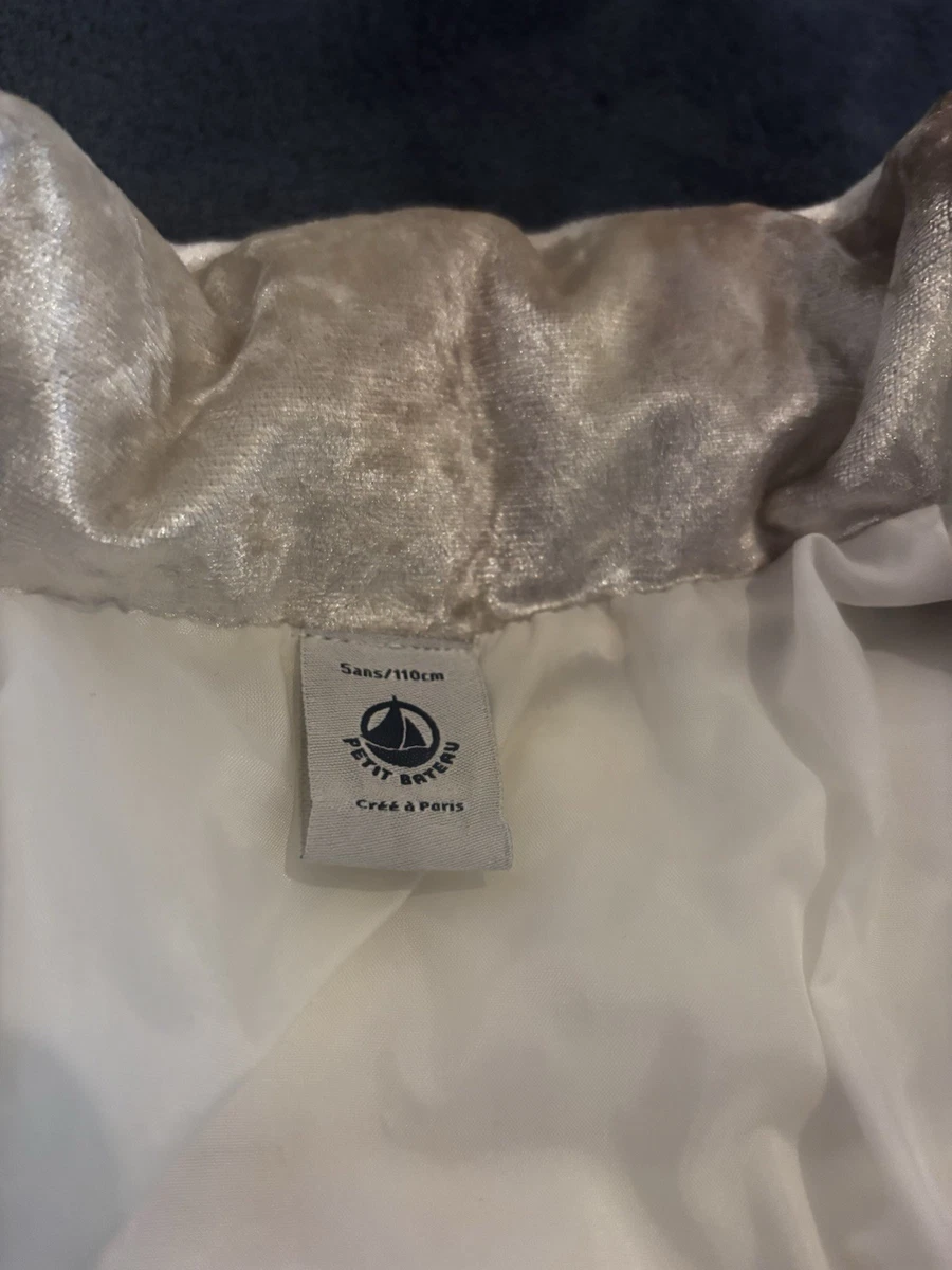 Petit Bateau Girls Silver Shiny Puffer Jacket Full Zip Pockets 5 Years