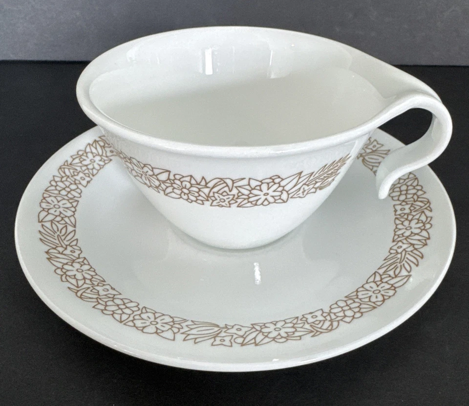 "Juego de 4 tazas y platillos Corelle Corning Woodland marrón vintage redondos de 6,25""" Foto 4 de 4