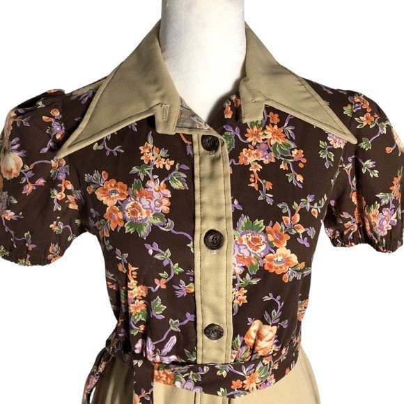 Vintage 70’s Sandy Shaw floral fall collared retro dress Sz XS View 2