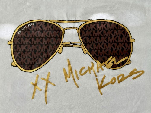 Michael Kors White Aviator Sunglasses Graphic Tee Gold Logo L Cotton 2021