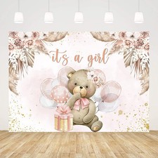 Ticuenicoa 7x5ft It's a Girl Baby Shower Backdrop Boho Bear Pink Pampas Grass Ge