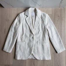 MNG Mango Blazer Womens S Ivory White Tweed Sequin Sparkle Formal Jacket
