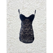 vintage victoria's secret navy blue lace babydoll chemise slip dress