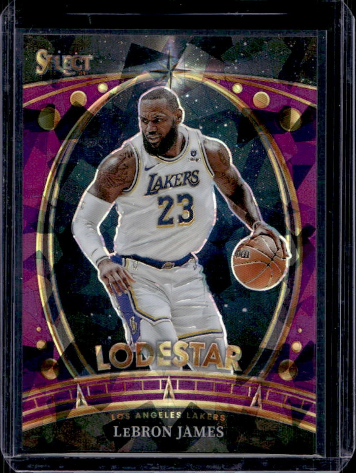 2023-24 Select LeBron James Lodestars Purple Cracked Ice Prizm #48/75 Lakers
