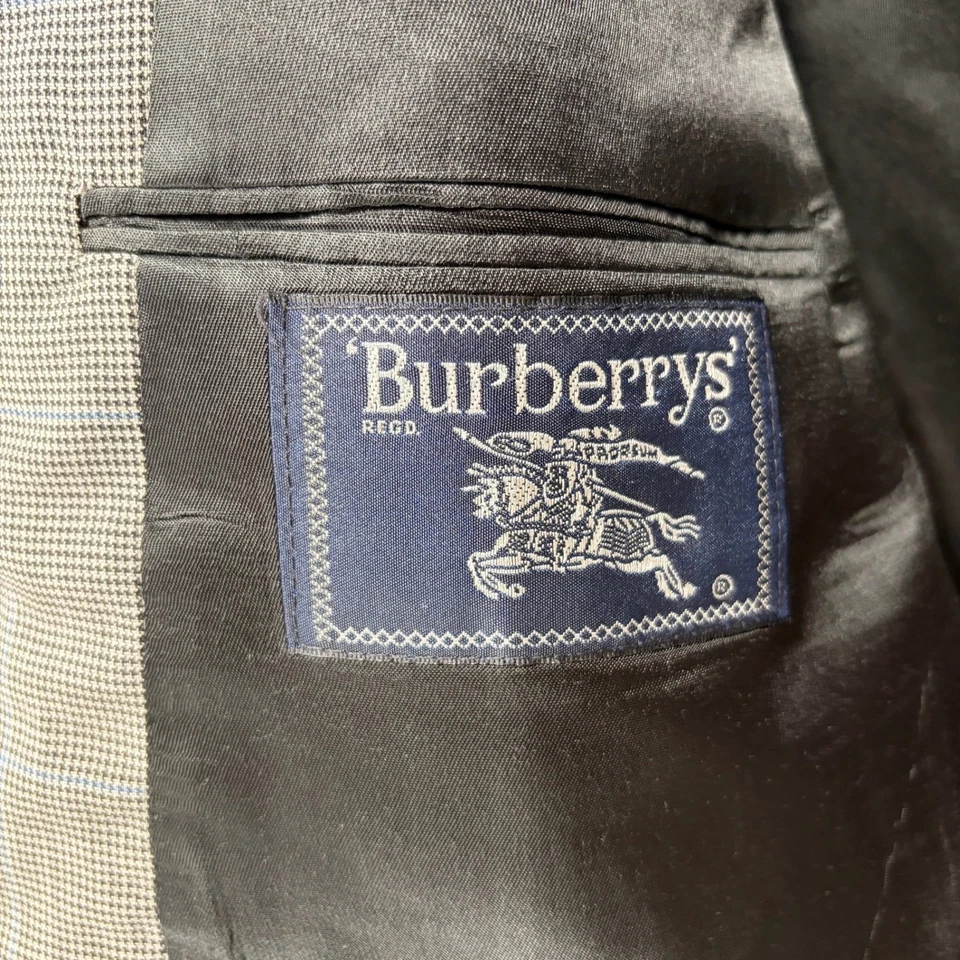 De Colección Burberry 2 Piezas Traje Hombres 44R Gris Cuadros Super 100s Lana Puños Pantalones 36x30 Foto 2 de 4