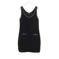 【Dresses】CHANEL Coco Mark Chain Trim Knit Dress Sleeveless Cashmere Black