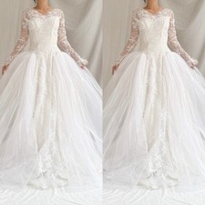 Vintage Wedding Dresses V Neck Lace Long Sleeves A Line Sweep Train Bridal Gowns