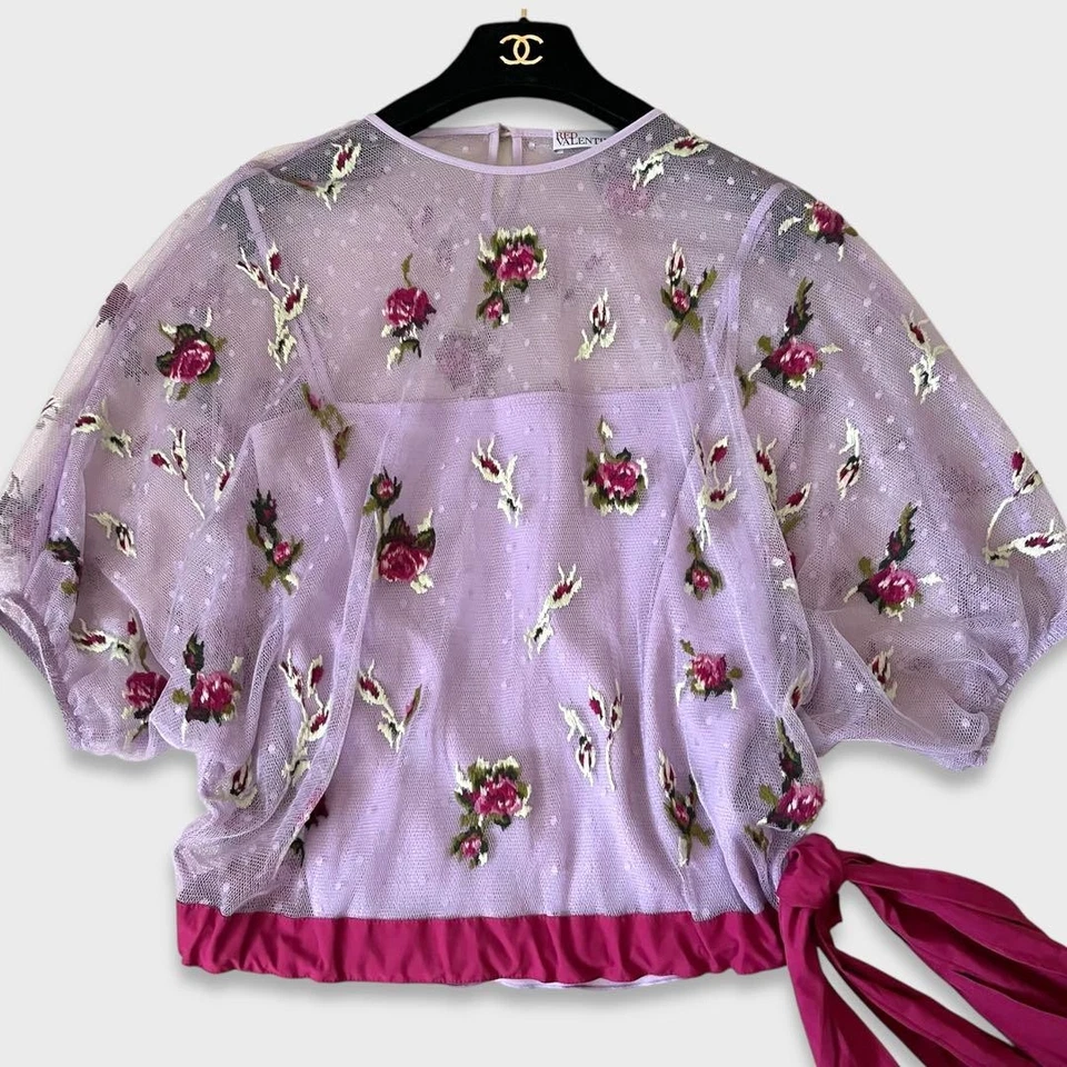 Blusa transparente bordada floral púrpura RED VALENTINO con camisola interior talla 40 Foto 2 de 4