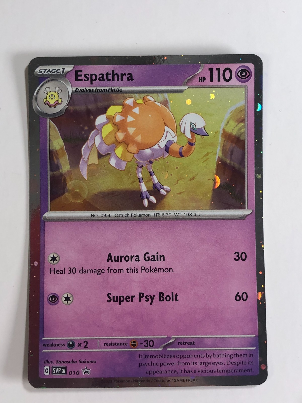 Pokemon TCG Espathra SVP 010 Promo w Swirl  Holo Light Played 