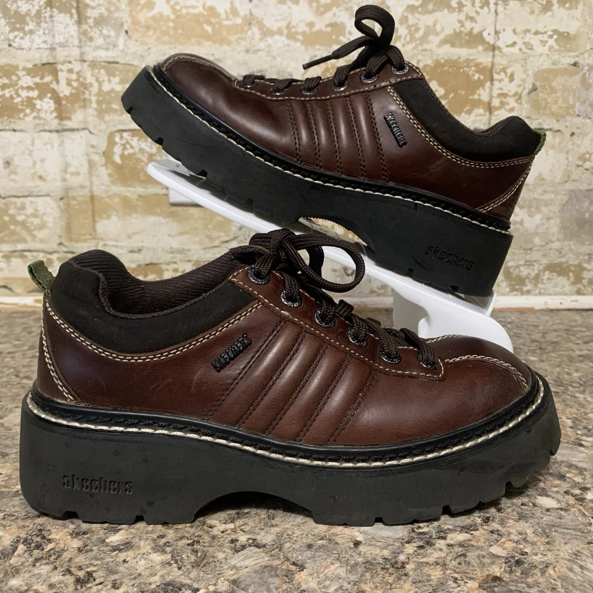 Vintage 90s y2k Skechers Bratz Brown Leather Chunky Heel Oxford‎ Jammers 9.5 Skechers Jammers In Vintage Shoes For Women for sale - eBay main image 3