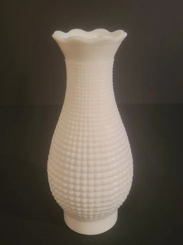 VTG Milk Glass Hobnail Oil Lamp Chimney Hurricane 10" Replacement Shade