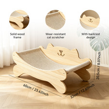 Solid Wood Cat Scratcher Bed Hammock with Sisal Backrest
