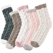 5 Pairs Fuzzy Socks for Women Cozy Fluffy Winter Warm House Slipper Socks