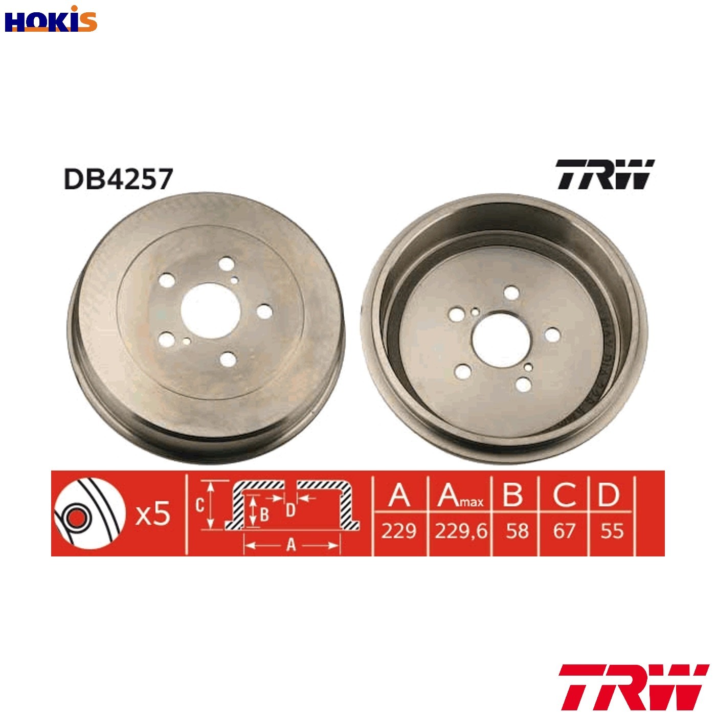 2x BRAKE DRUM DB4257 FOR TOYOTA 7A-FE 1.8L 1ZZ-FE 1.8L 4A-FE 1.6L 2C-T/TE 2.0L
